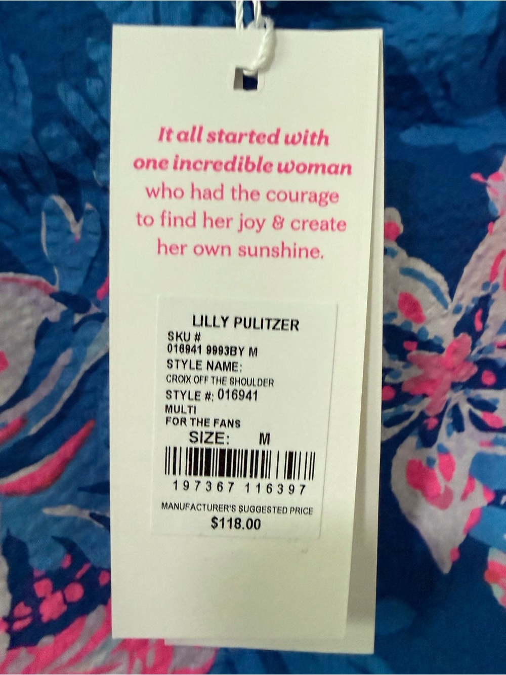 💕💕Lilly Pulitzer Blue and Pink crop top Off-Shoulder Floral - Picture 5 of 5